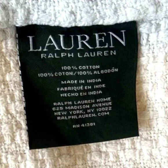 Lauren Ralph Lauren Blanket 100% Cotton Full / Queen White Basketweave Luxury - Picture 5 of 10